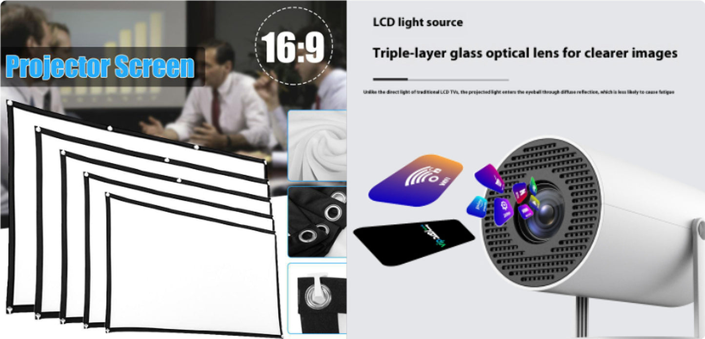 Portable Projector Small Straight Projector for Home Use 180 Degrees Projection Angle Automatic Focus Home Video Projector